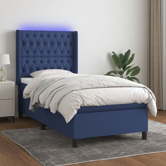 Box Spring Postel S Matrací A Led Textil Modrá