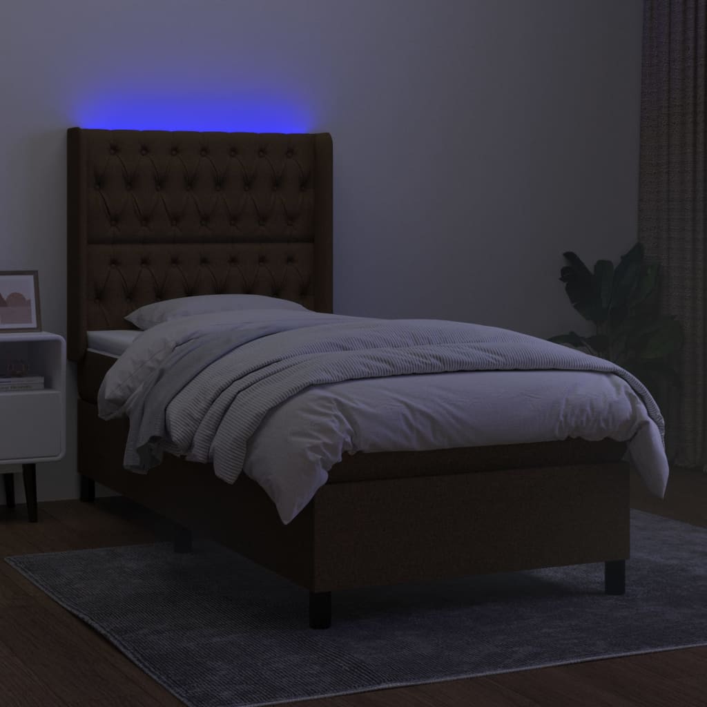 Box Spring Postel S Matrací A Led Tmavě Hnědá 90X190 Cm Textil