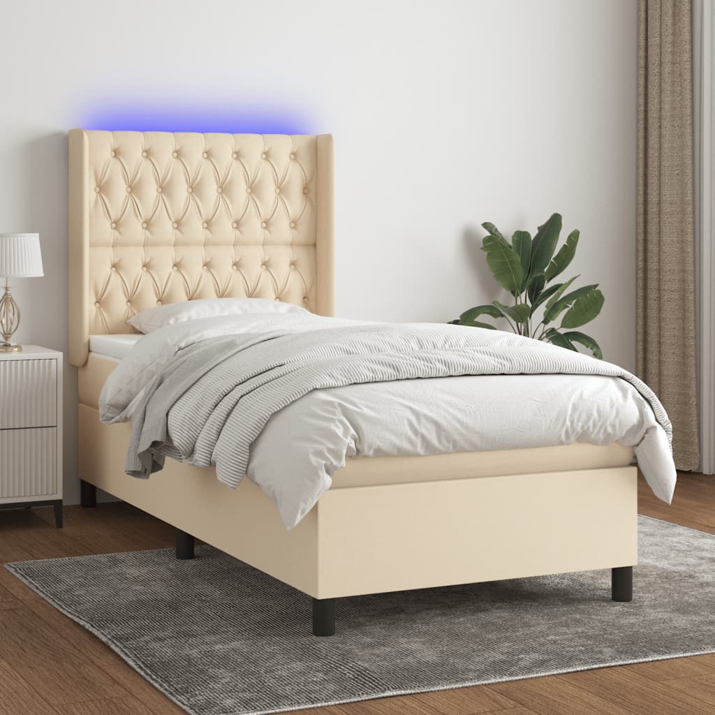 Box Spring Postel S Matrací A Led Textil Krémová