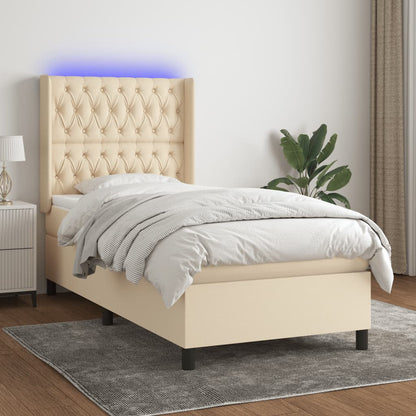 Box Spring Postel S Matrací A Led Textil Krémová