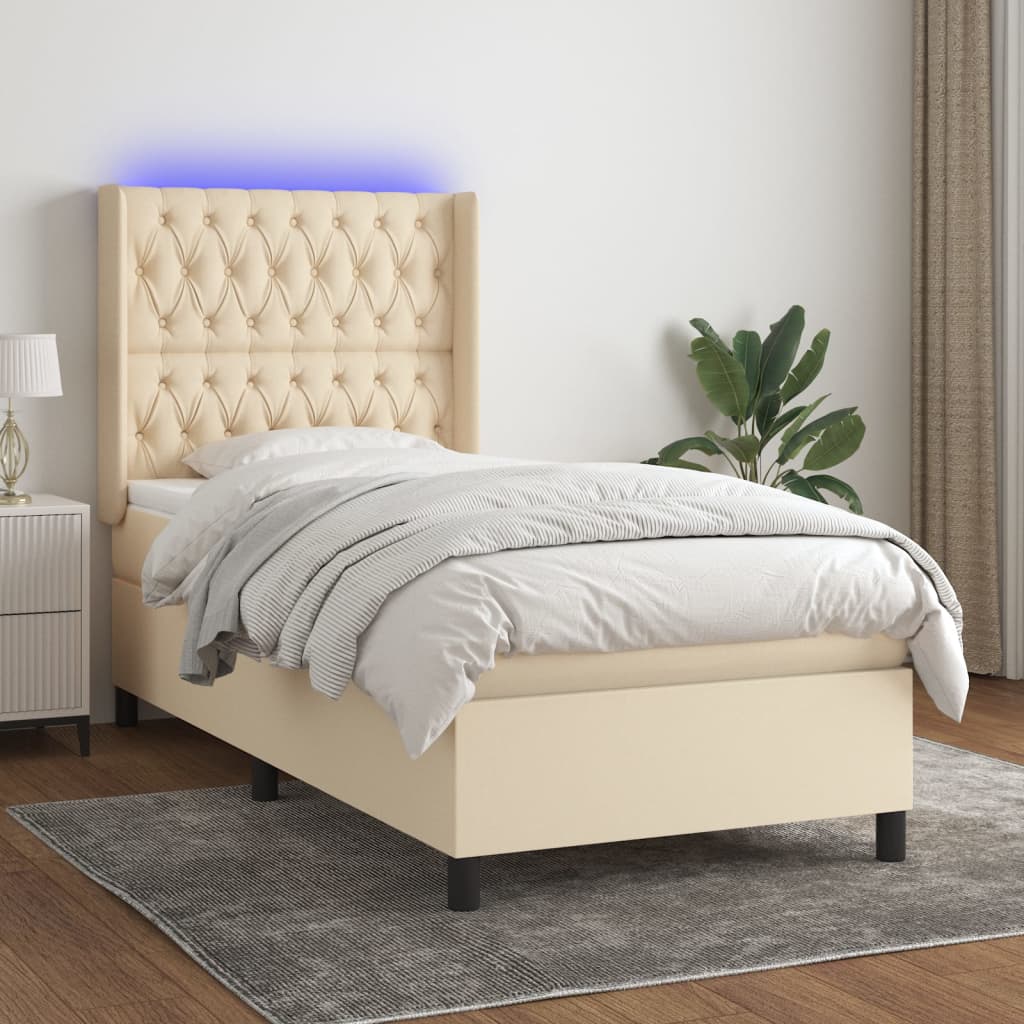 Box Spring Postel S Matrací A Led Textil Krémová