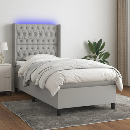 Box Spring Postel S Matrací A Led Textil Světle Šedá