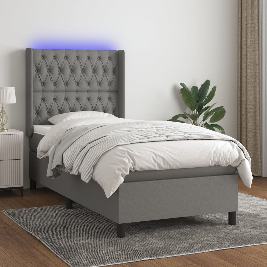 Box Spring Postel S Matrací A Led Textil Tmavě Šedá