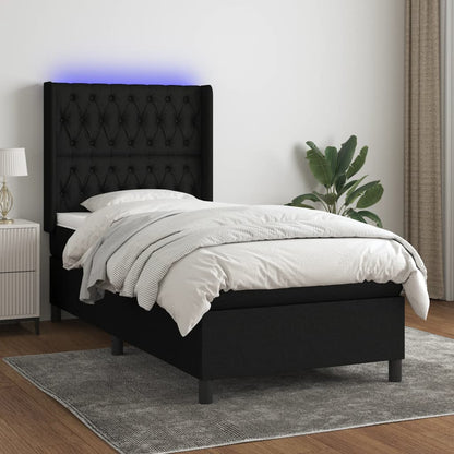 Box Spring Postel S Matrací A Led Černá Textil Černá