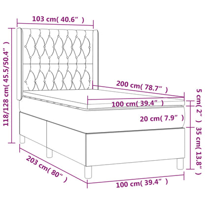 Box Spring Postel S Matrací A Led Tmavě Hnědá 100X200 Cm Textil