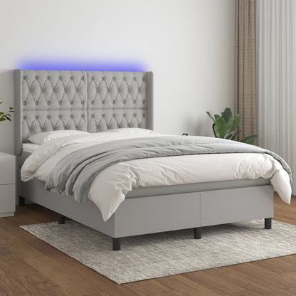 Box Spring Postel S Matrací A Led Textil Světle Šedá