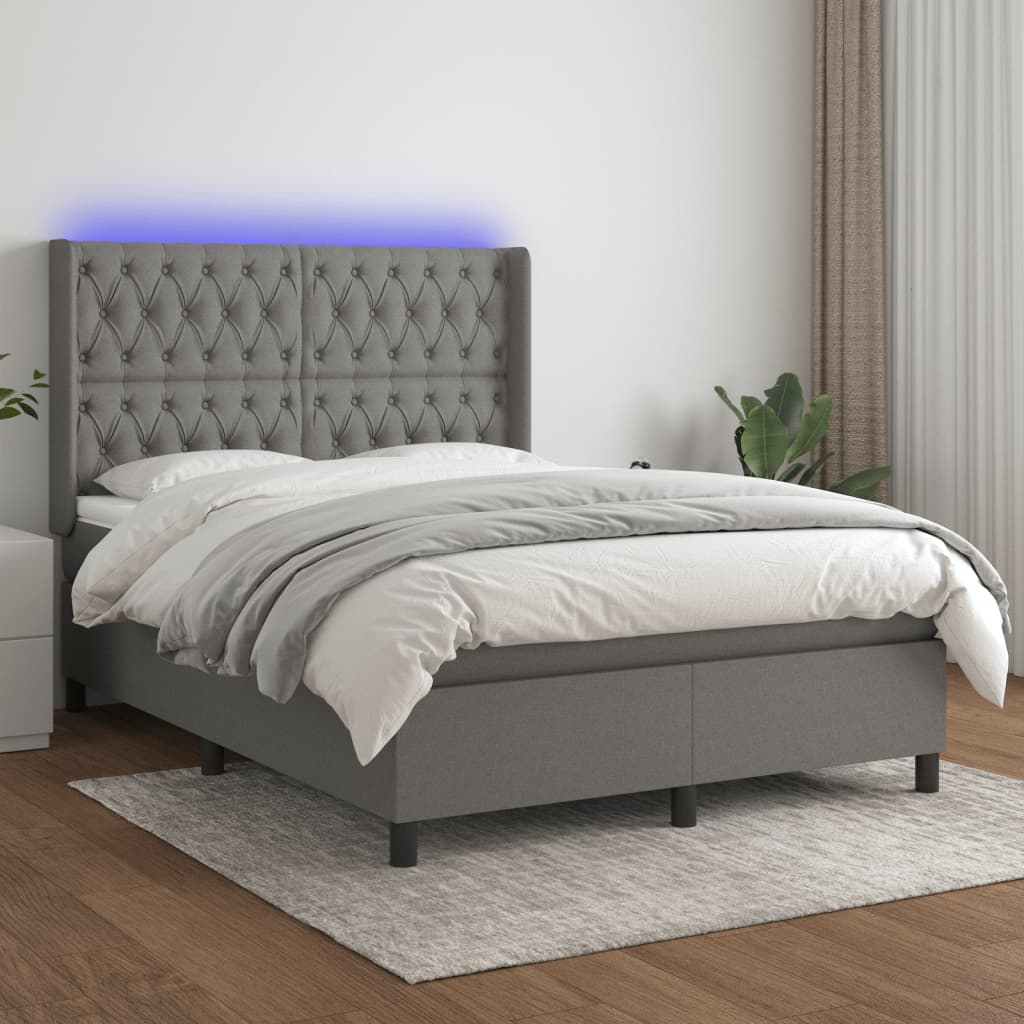 Box Spring Postel S Matrací A Led Textil Tmavě Šedá