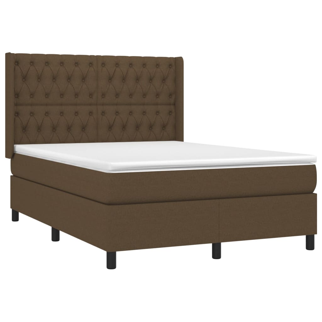 Box Spring Postel S Matrací A Led Tmavě Hnědá 140X190 Cm Textil