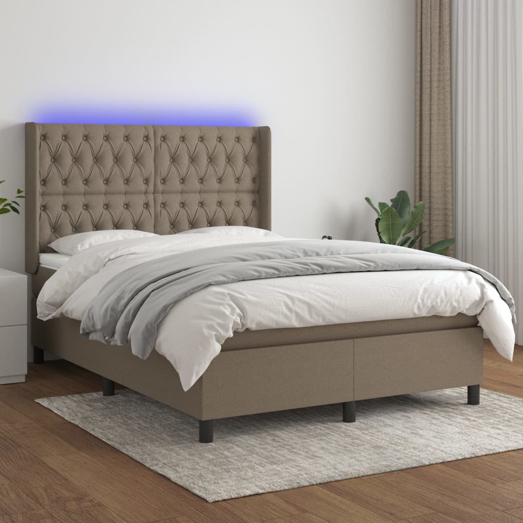 Box Spring Postel S Matrací A Led Textil Taupe