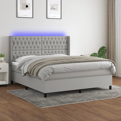 Box Spring Postel S Matrací A Led Textil Světle Šedá