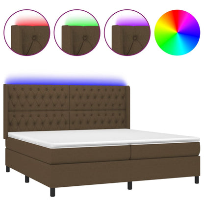 Box Spring Postel S Matrací A Led Tmavě Hnědá 200X200 Cm Textil