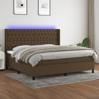 Box Spring Postel S Matrací A Led Tmavě Hnědá 200X200 Cm Textil