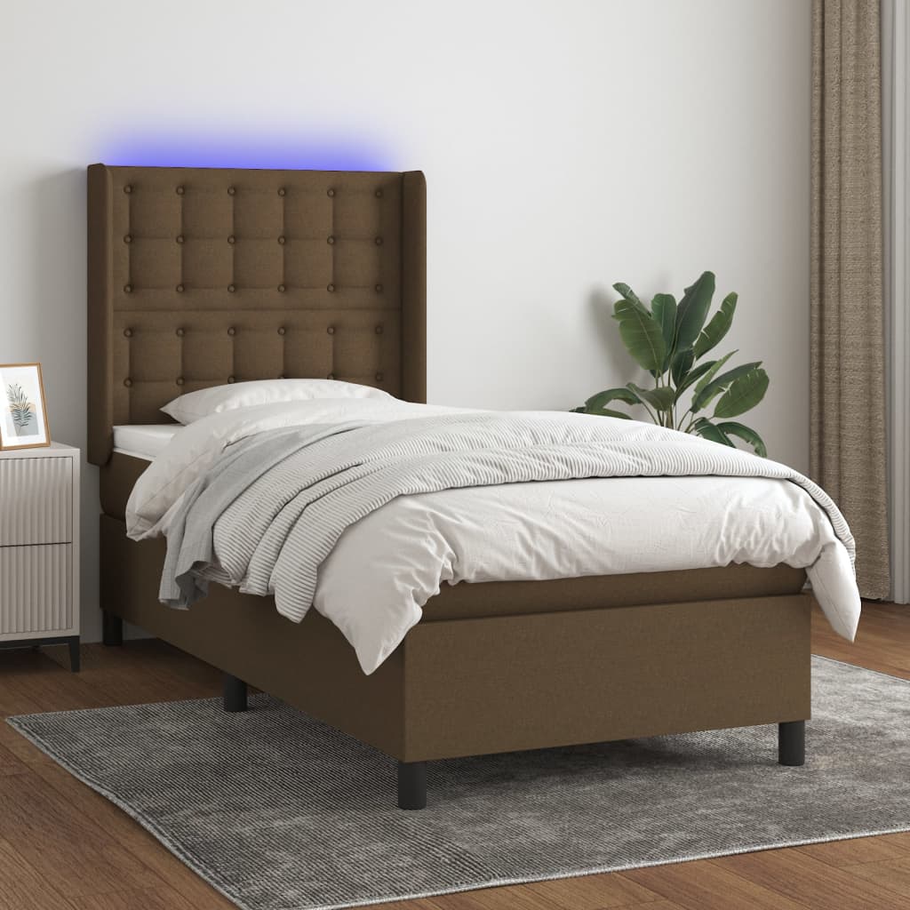 Box Spring Postel S Matrací A Led Tmavě Hnědá 80X200 Cm Textil