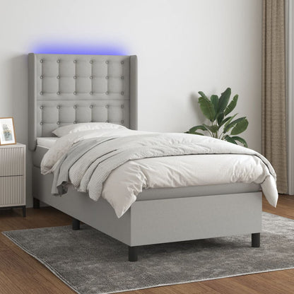 Box Spring Postel S Matrací A Led Textil Světle Šedá