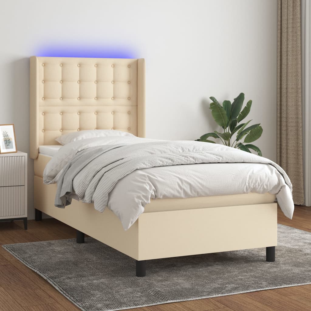 Box Spring Postel S Matrací A Led Textil Krémová