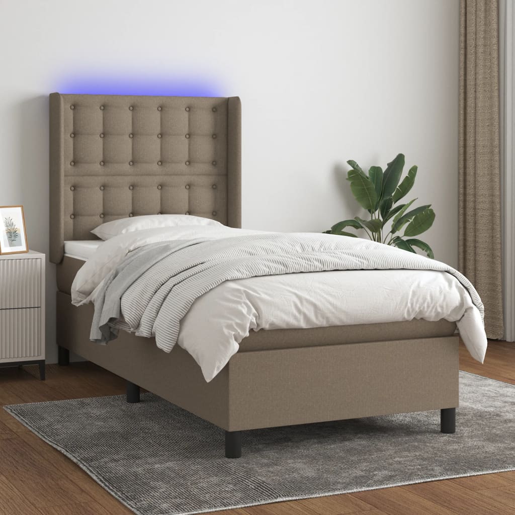 Box Spring Postel S Matrací A Led Textil Taupe