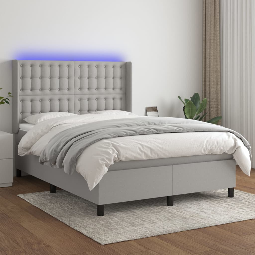 Box Spring Postel S Matrací A Led Textil Světle Šedá