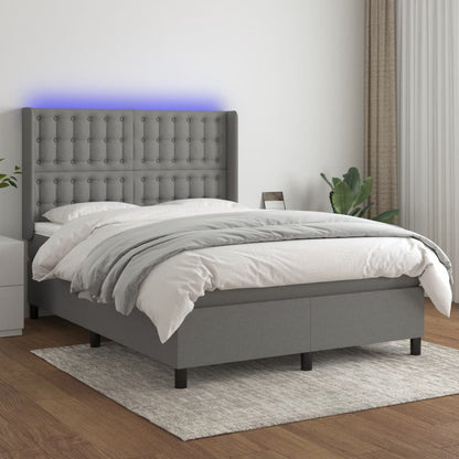 Box Spring Postel S Matrací A Led Textil Tmavě Šedá