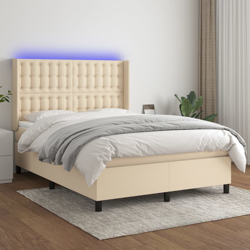 Box Spring Postel S Matrací A Led Textil Krémová