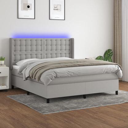 Box Spring Postel S Matrací A Led Textil Světle Šedá