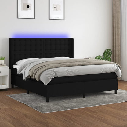 Box Spring Postel S Matrací A Led Černá Textil Černá
