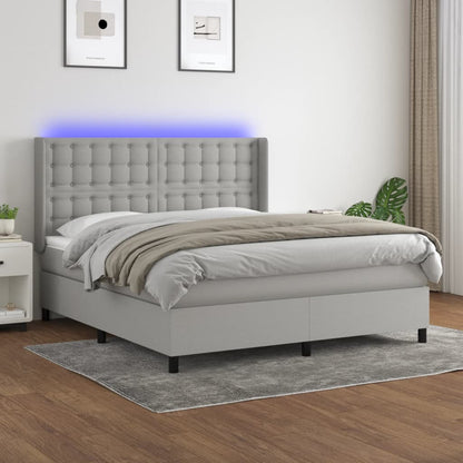 Box Spring Postel S Matrací A Led Textil Světle Šedá