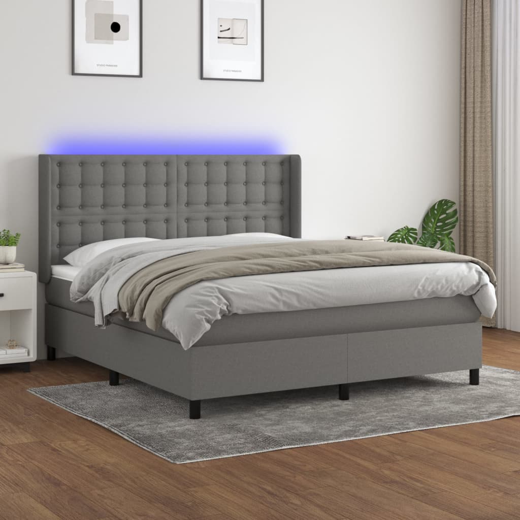 Box Spring Postel S Matrací A Led Textil Tmavě Šedá