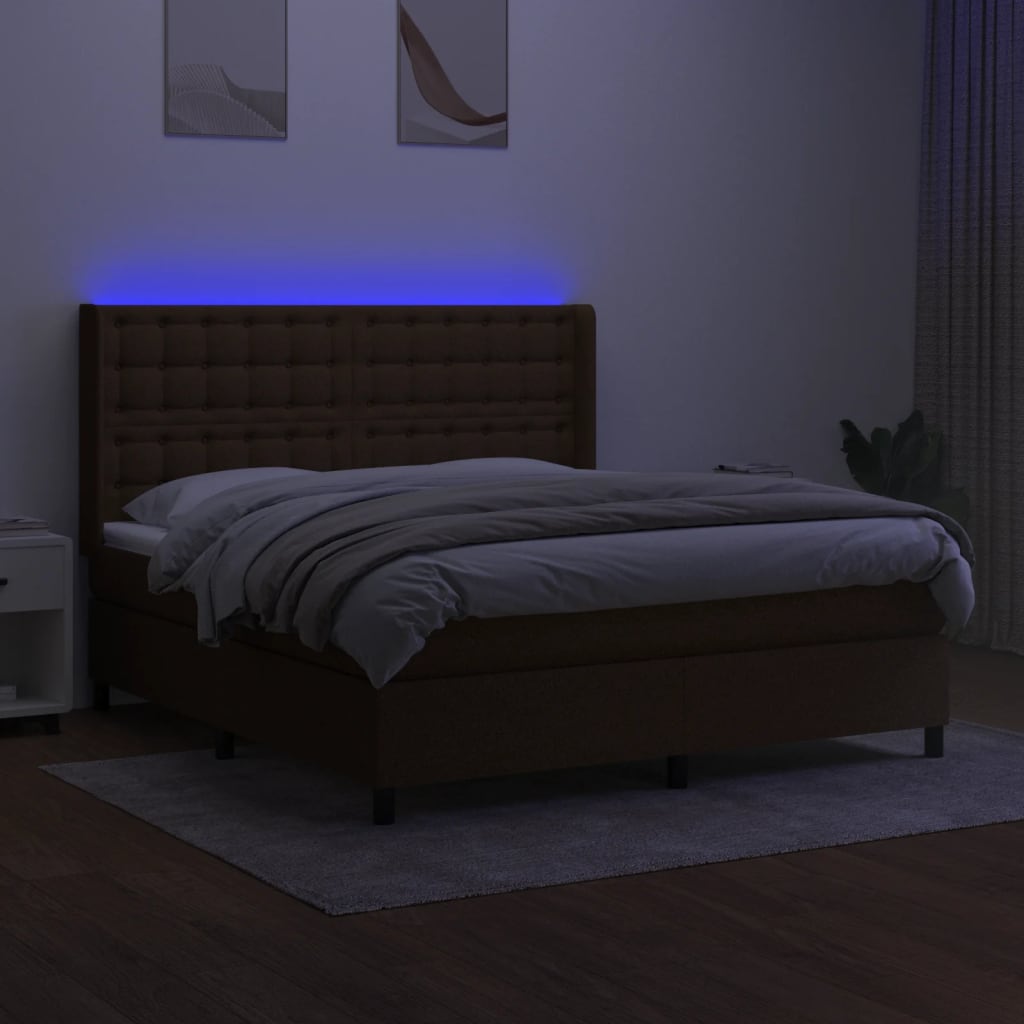Box Spring Postel S Matrací A Led Tmavě Hnědá 180X200 Cm Textil