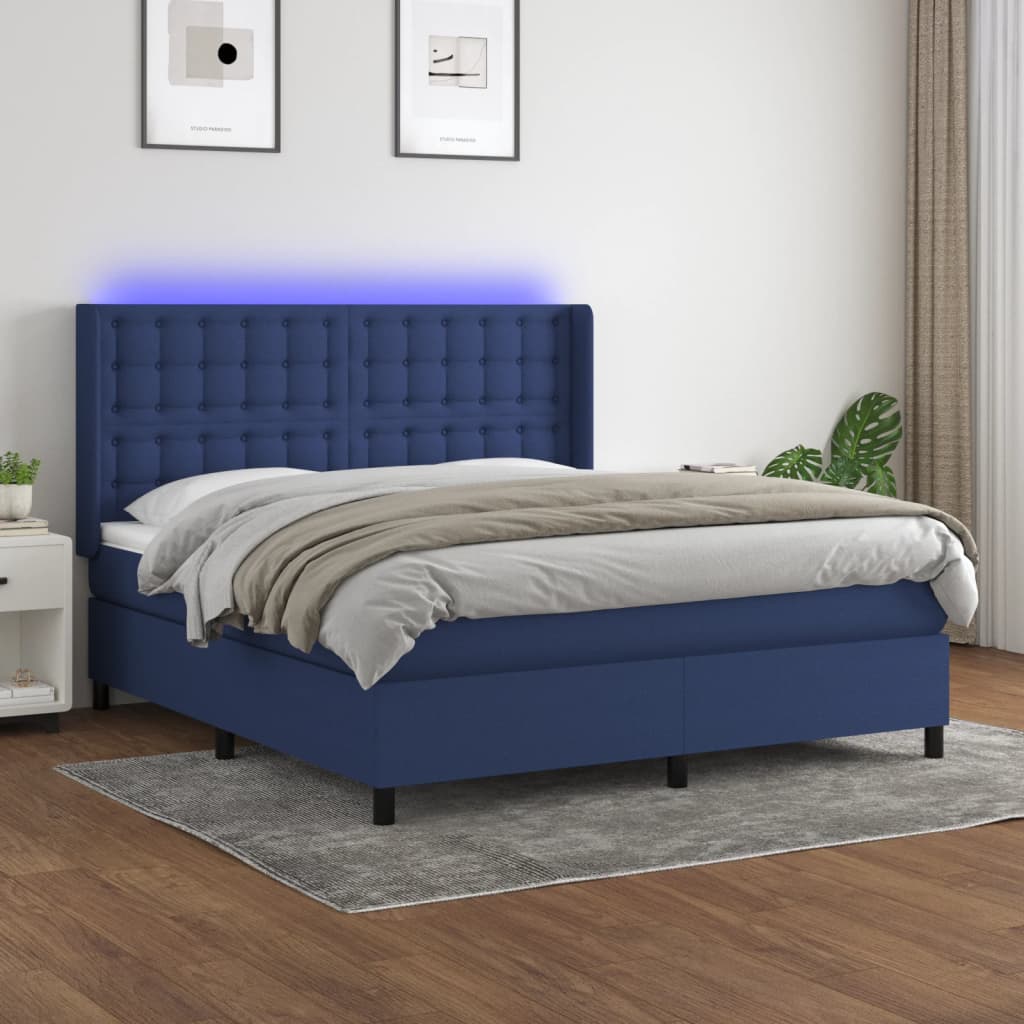 Box Spring Postel S Matrací A Led Textil Modrá