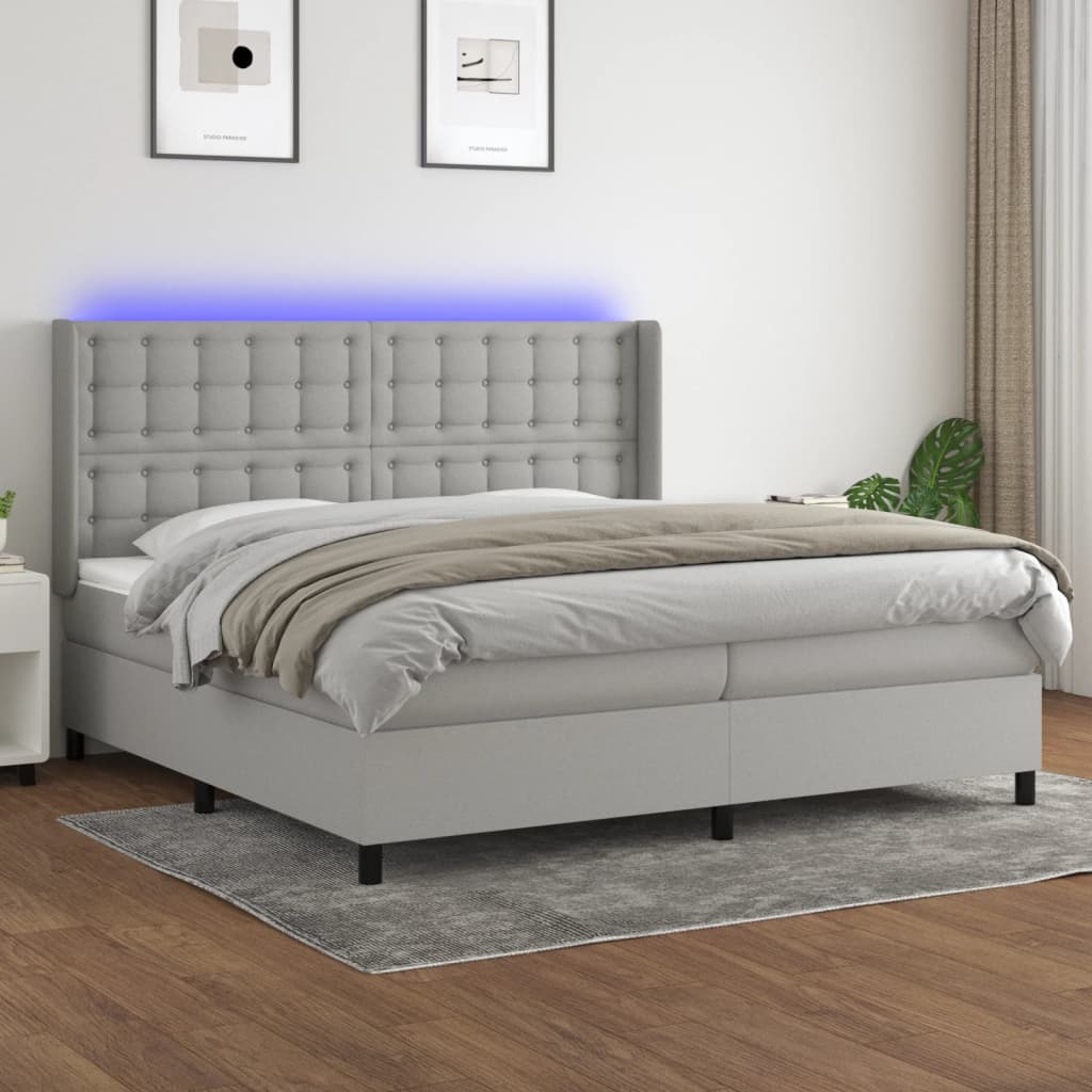 Box Spring Postel S Matrací A Led Textil Světle Šedá