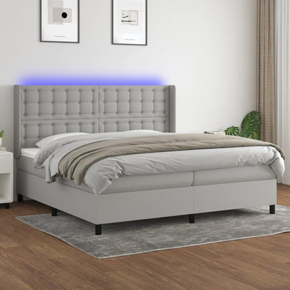 Box Spring Postel S Matrací A Led Textil Světle Šedá