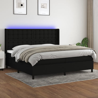 Box Spring Postel S Matrací A Led Černá Textil Černá