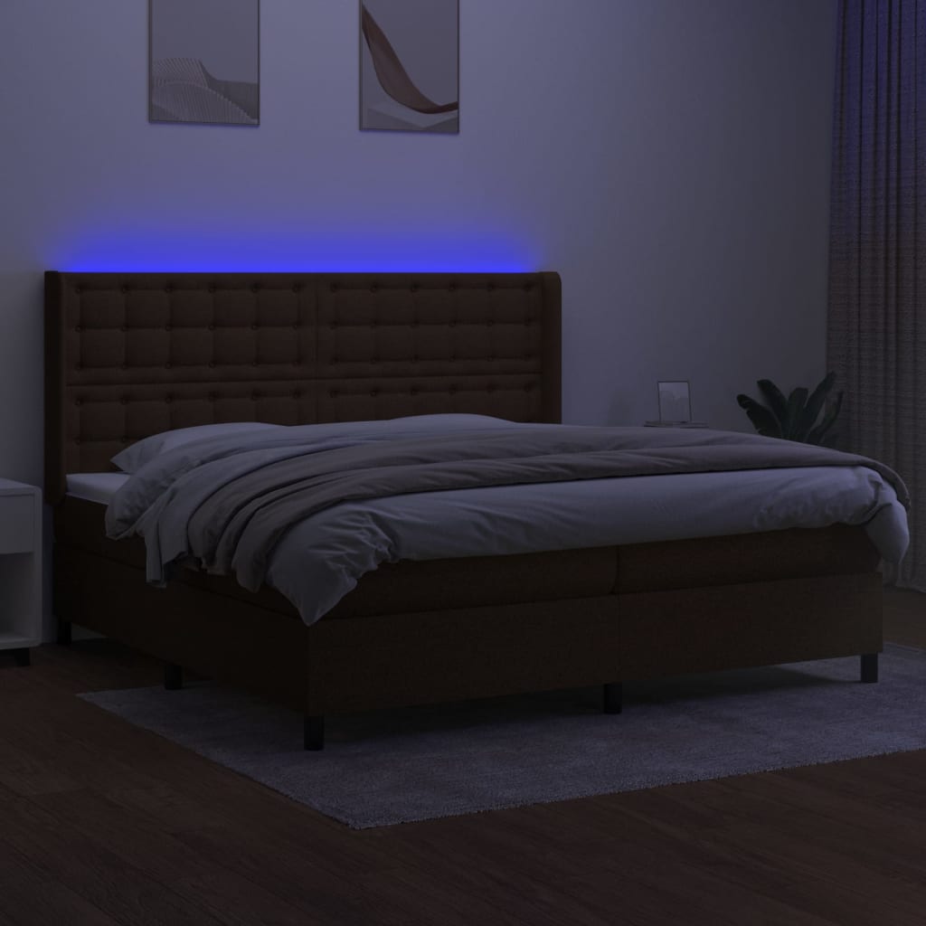 Box Spring Postel S Matrací A Led Tmavě Hnědá 200X200 Cm Textil