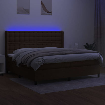 Box Spring Postel S Matrací A Led Tmavě Hnědá 200X200 Cm Textil