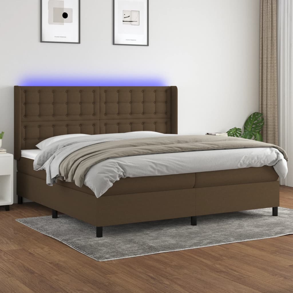 Box Spring Postel S Matrací A Led Tmavě Hnědá 200X200 Cm Textil