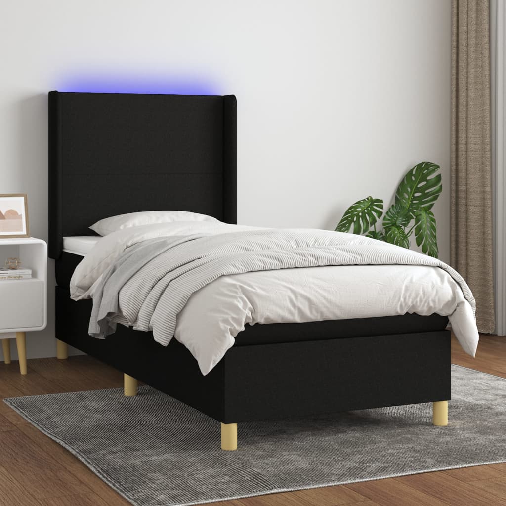 Box Spring Postel S Matrací A Led Černá Textil Černá