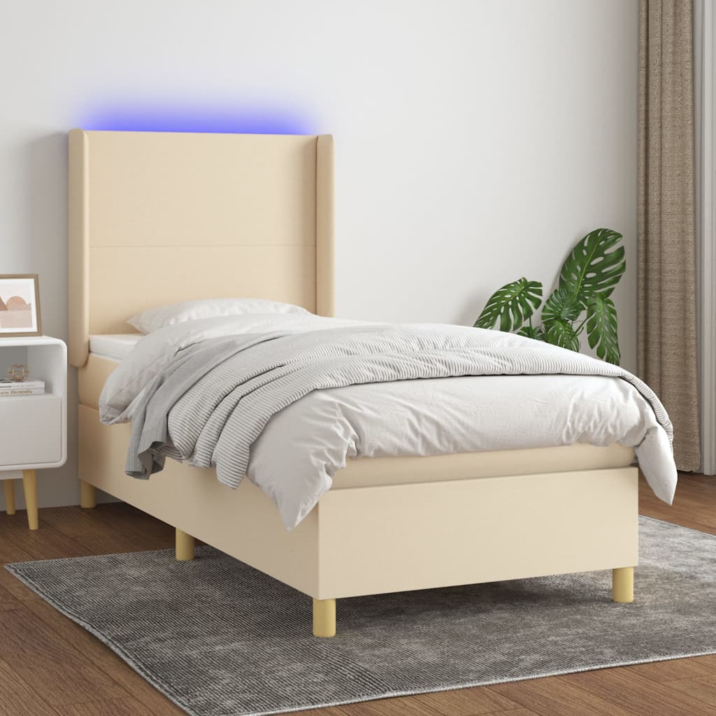 Box Spring Postel S Matrací A Led Textil Krémová