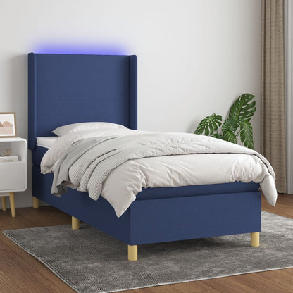 Box Spring Postel S Matrací A Led Textil Modrá