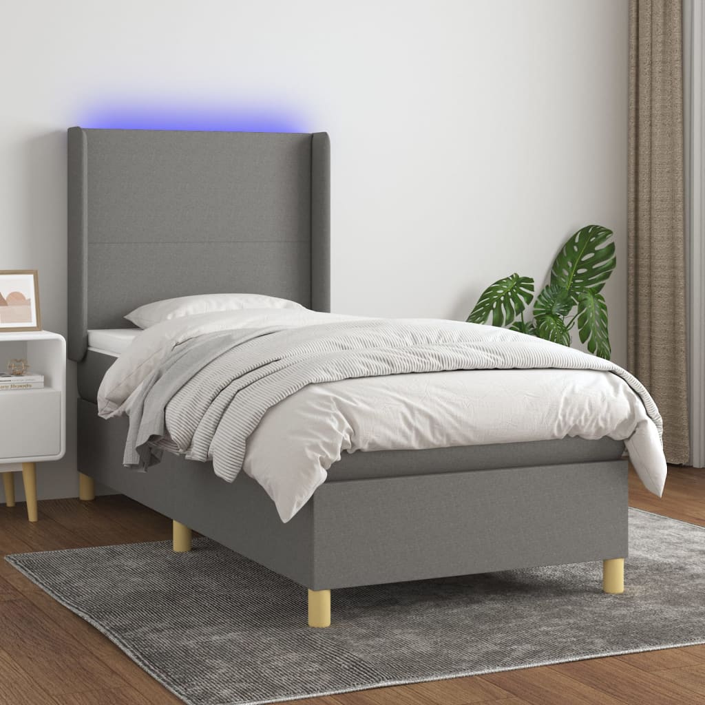 Box Spring Postel S Matrací A Led Textil Tmavě Šedá