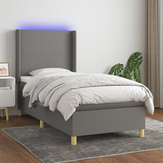 Box Spring Postel S Matrací A Led Textil Tmavě Šedá