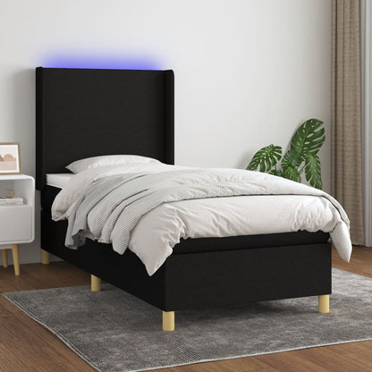 Box Spring Postel S Matrací A Led Černá Textil Černá