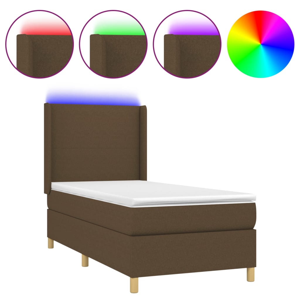 Box Spring Postel S Matrací A Led Tmavě Hnědá 90X190 Cm Textil