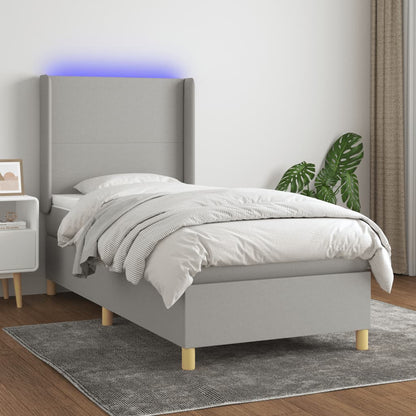 Box Spring Postel S Matrací A Led Textil Světle Šedá