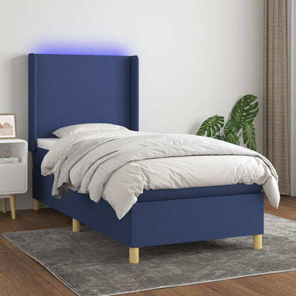 Box Spring Postel S Matrací A Led Textil Modrá