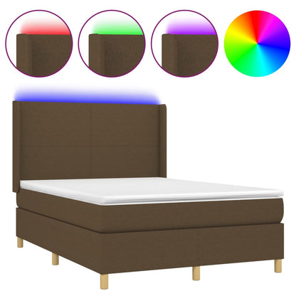 Box Spring Postel S Matrací A Led Tmavě Hnědá 140X190 Cm Textil
