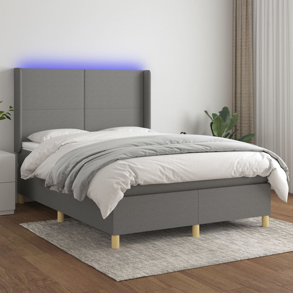 Box Spring Postel S Matrací A Led Textil Tmavě Šedá