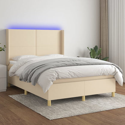 Box Spring Postel S Matrací A Led Textil Krémová
