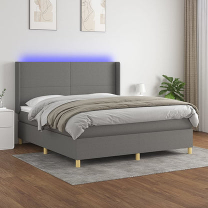 Box Spring Postel S Matrací A Led Textil Tmavě Šedá