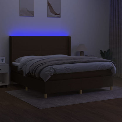 Box Spring Postel S Matrací A Led Tmavě Hnědá 160X200 Cm Textil