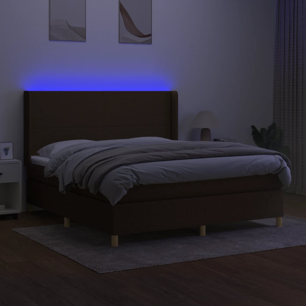 Box Spring Postel S Matrací A Led Tmavě Hnědá 180X200 Cm Textil